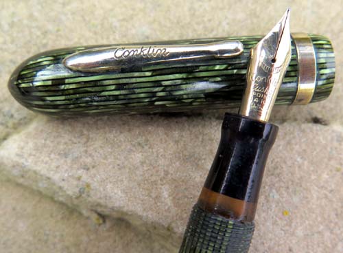 CHICAGO CONKLIN GLIDER WITH EMERALD STRIPES AND WET NOODLE FLEX BROAD / MEDIUM (RIGHT ON THE BOUNDARY BETWEEN BROAD & MEDIUM) NIB